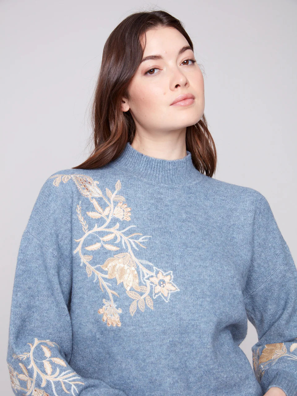 Charlie B Sequin Detail Mock Neck Sweater