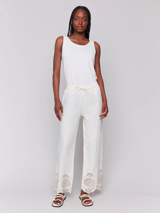 Charlie B Linen Eylet Pants White