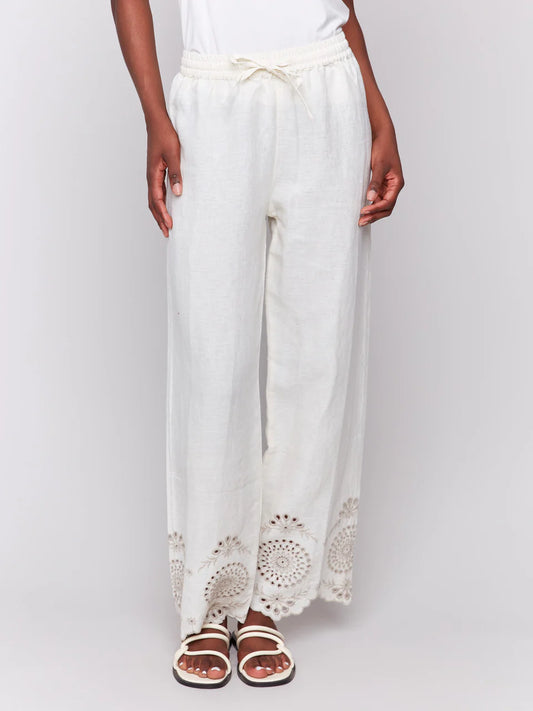 Charlie B Embroidered Linen Pants
