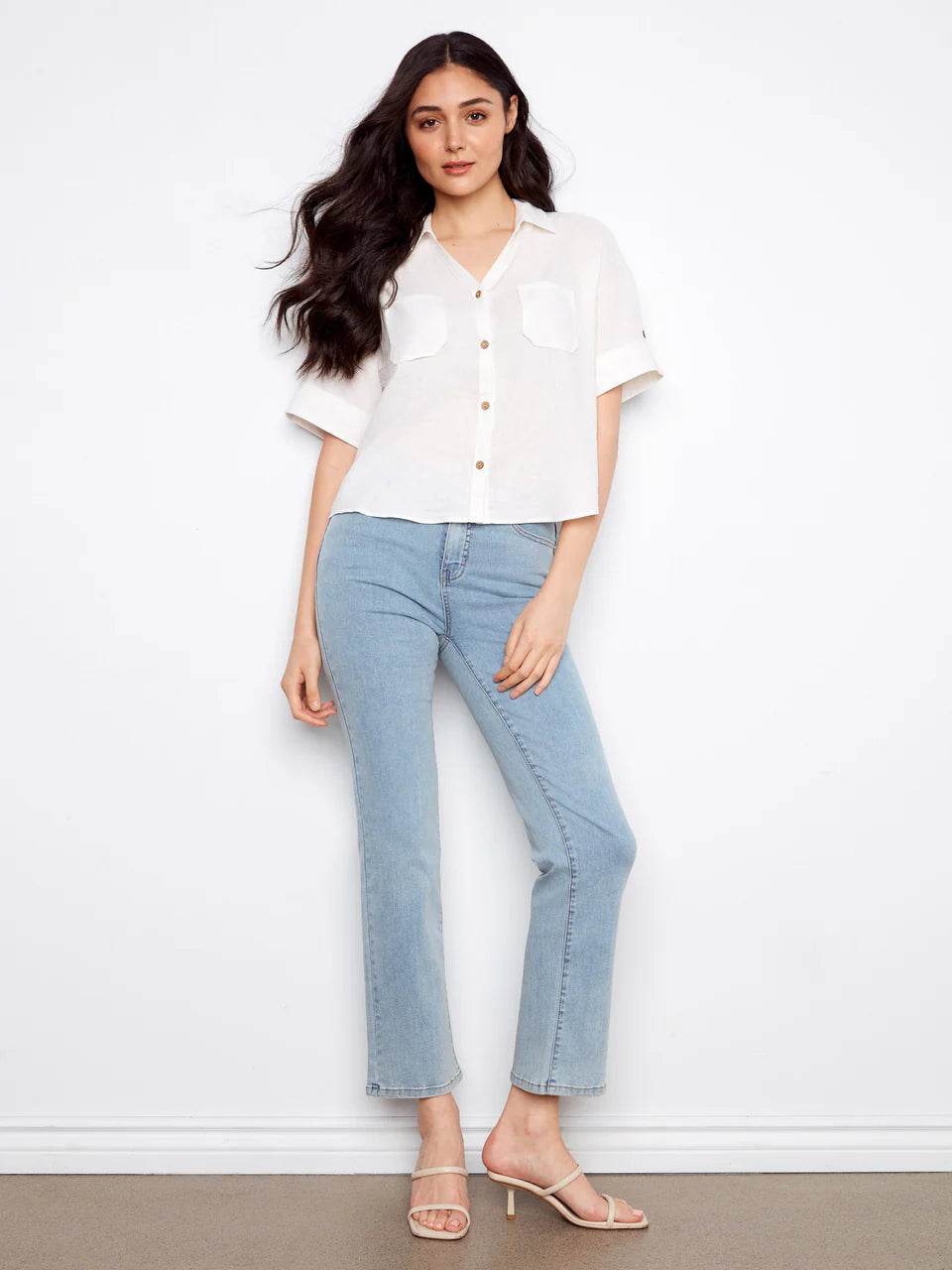 Charlie B Linen Blouse with Patch Pockets