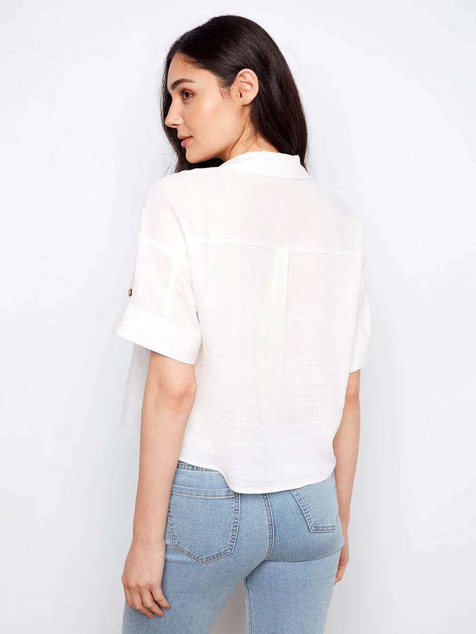 Charlie B Linen Blouse with Patch Pockets