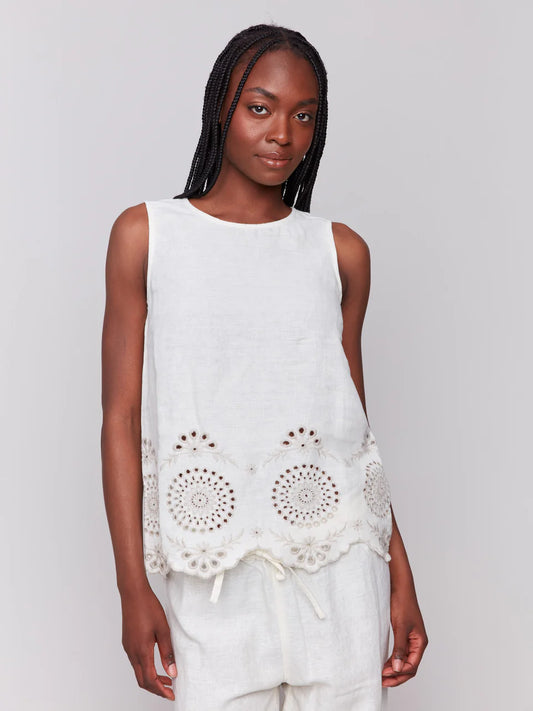 Charlie B Embroidered Linen Tank