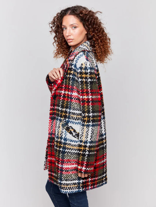 Charlie B Plaid Boucle Coat