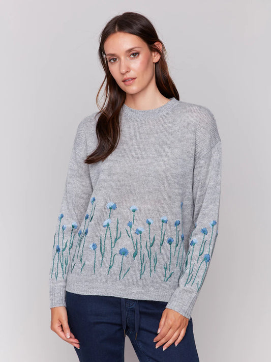 Charlie B Embroidered Flower Sweater