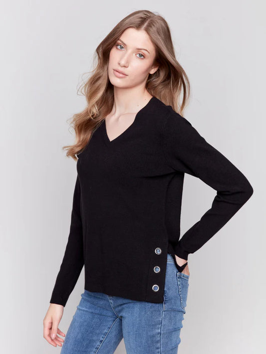 Charlie B V neck Sweater with Grommets