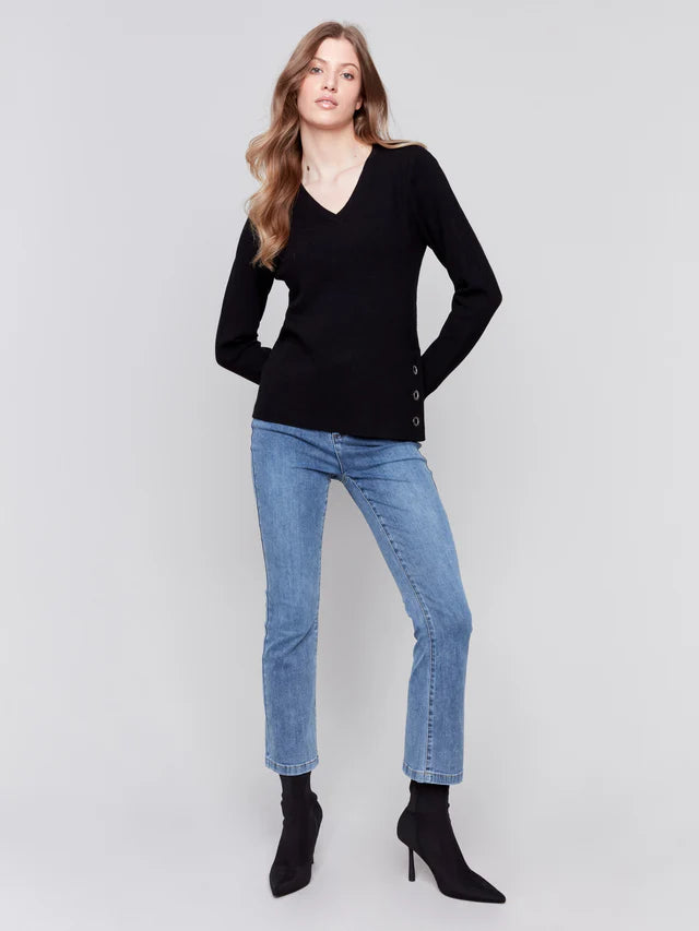 Charlie B V neck Sweater with Grommets