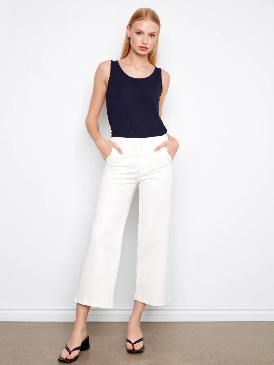 Charlie B Wide Leg Scalloped Edge Twill Pants