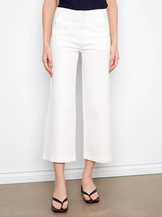 Charlie B Wide Leg Scalloped Edge Twill Pants