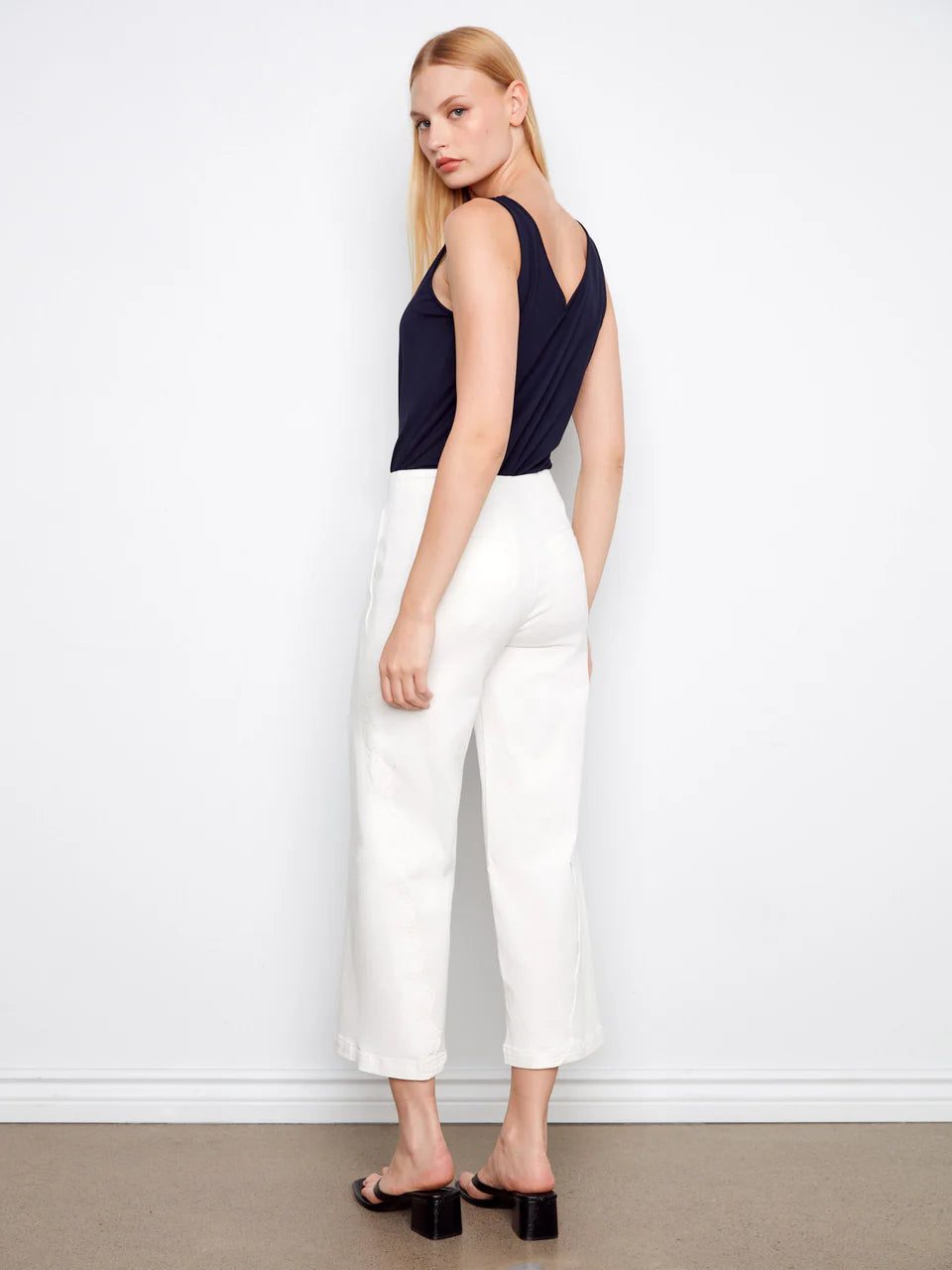 Charlie B Wide Leg Scalloped Edge Twill Pants