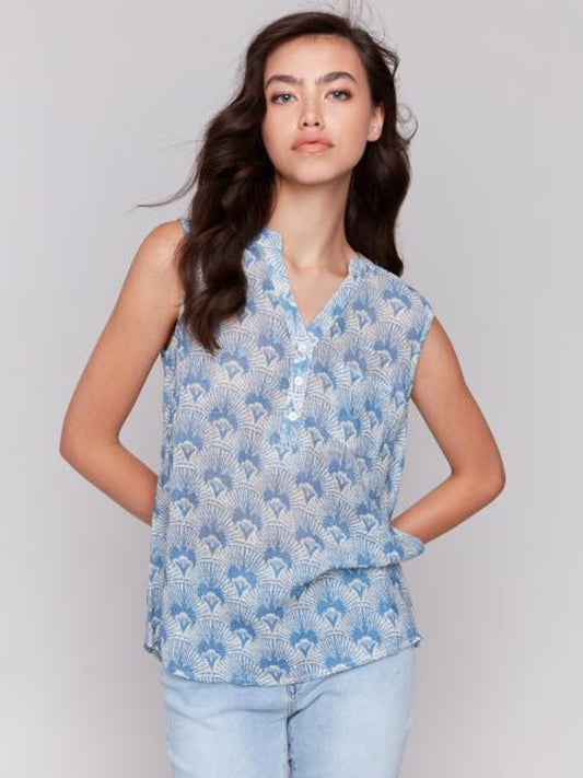 Charlie B Sleeveless Shirt hi/lo Hem
