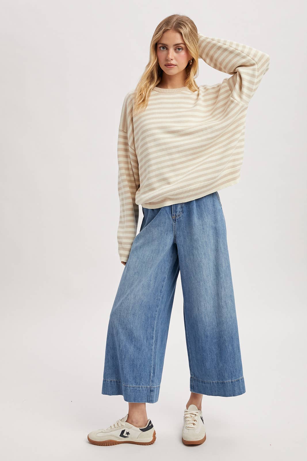 STRIPED DROP SHOULDER SWEATER