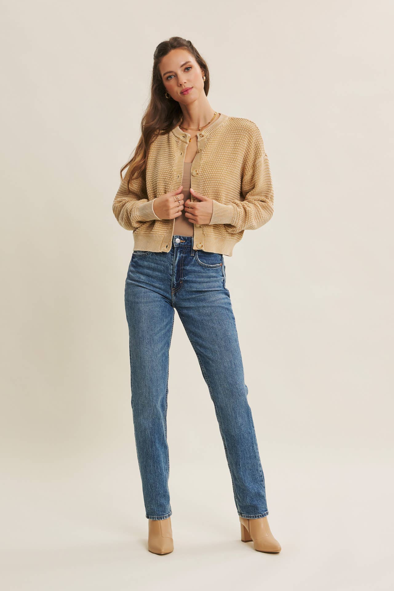 SEASONLESS MINERAL-WASHED COTTON WAFFLE BUTTON-DOWN CARDIGAN