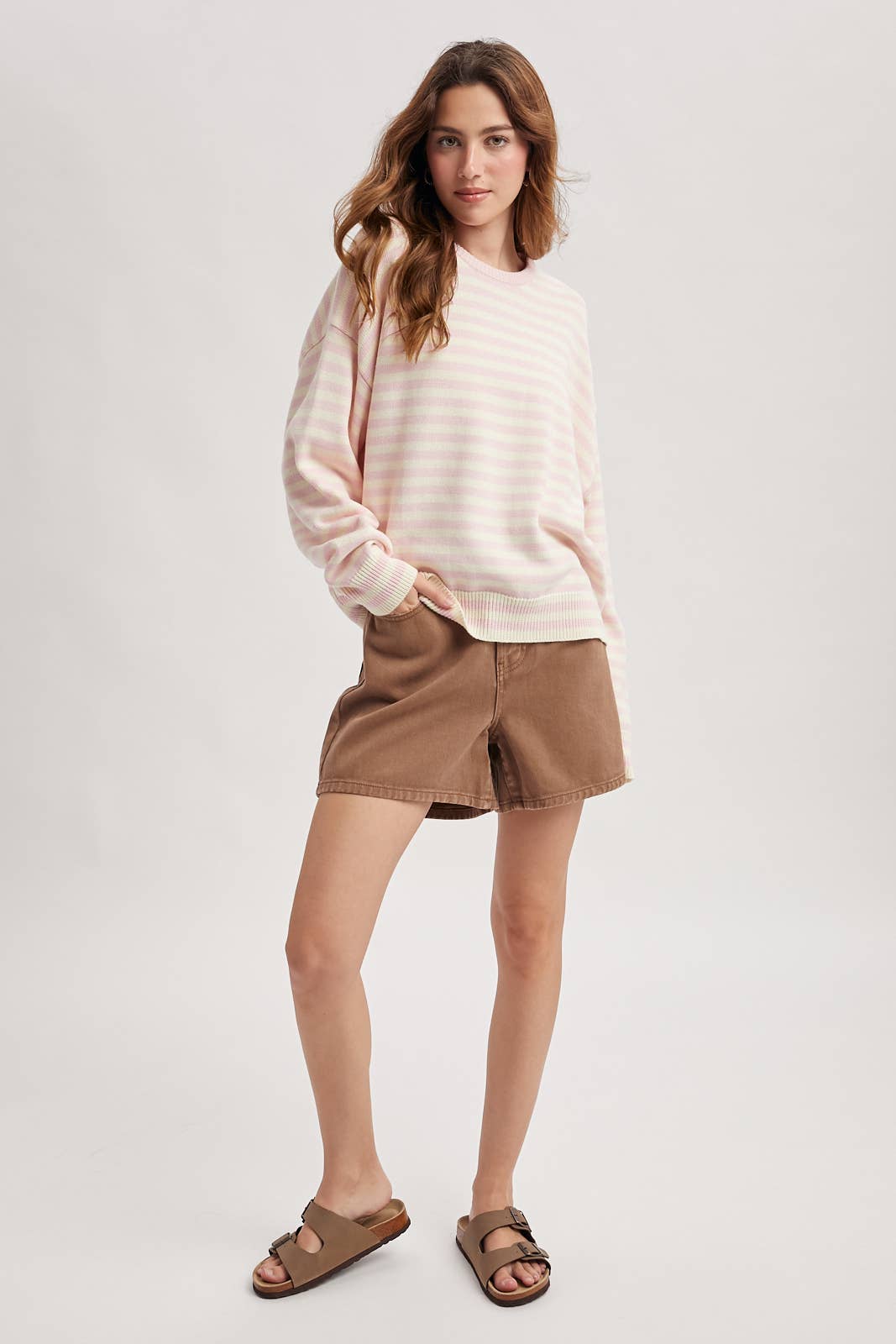STRIPED DROP SHOULDER SWEATER