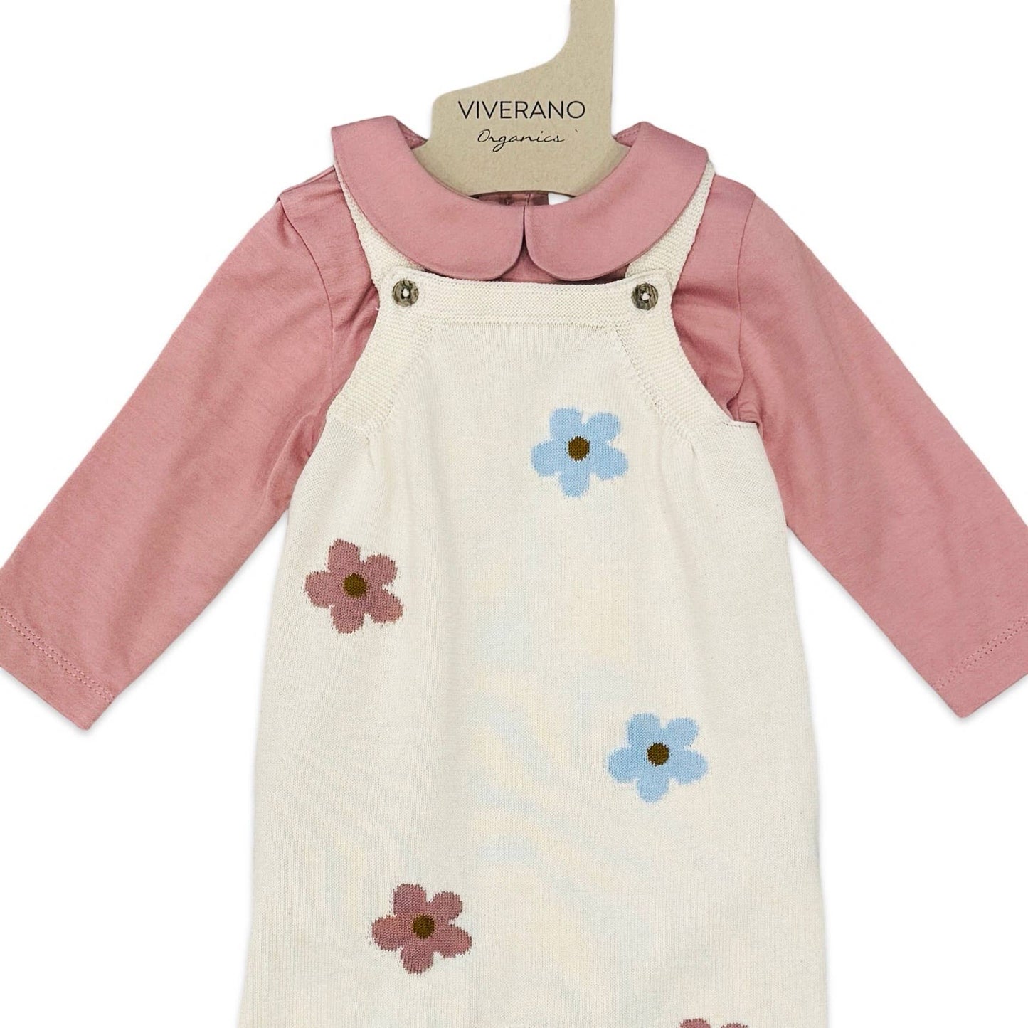 Grace Flower Jacquard Knit Baby Overall & Bodysuit Set