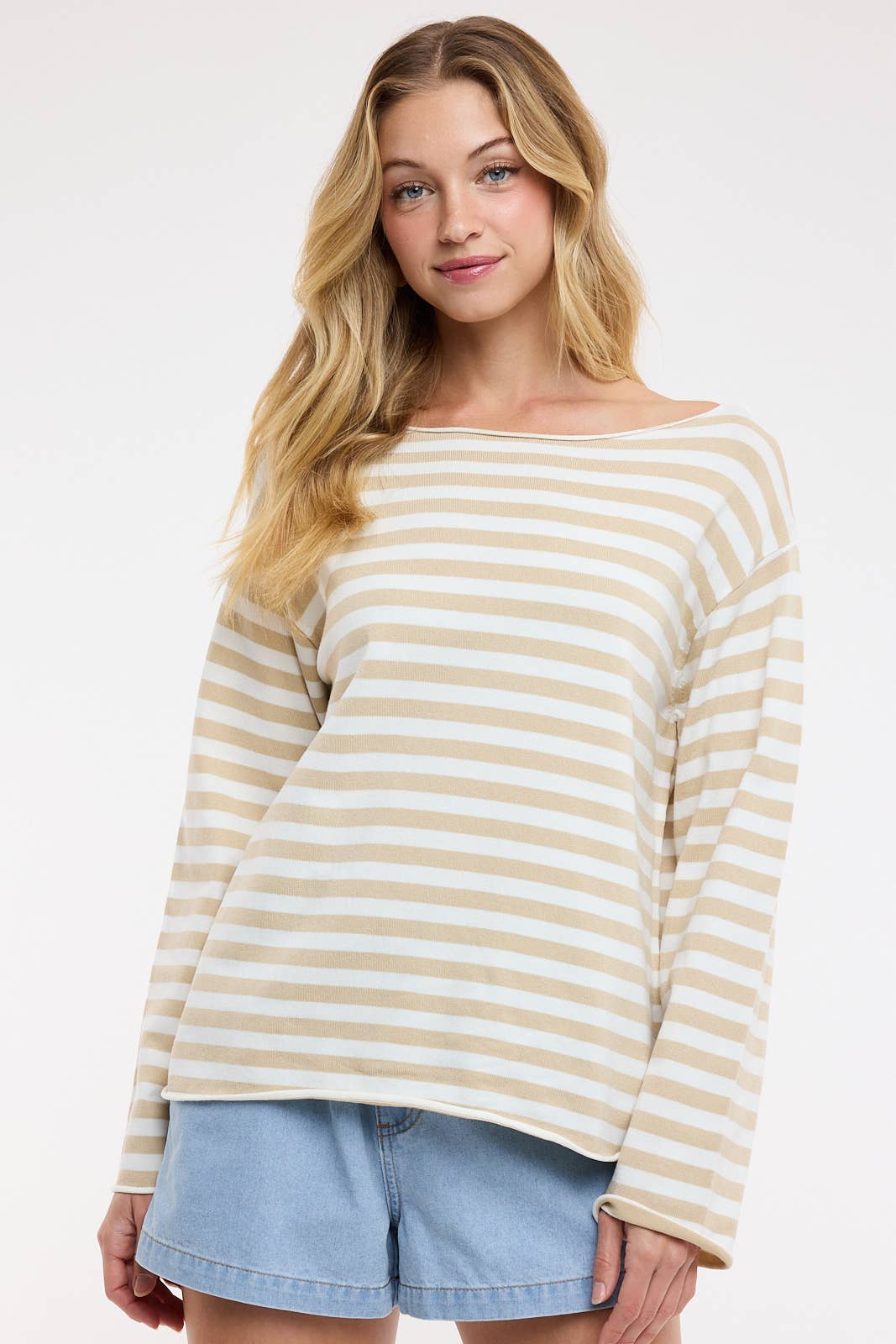 STRIPED BOAT NECK SWEATER / WL25-12375