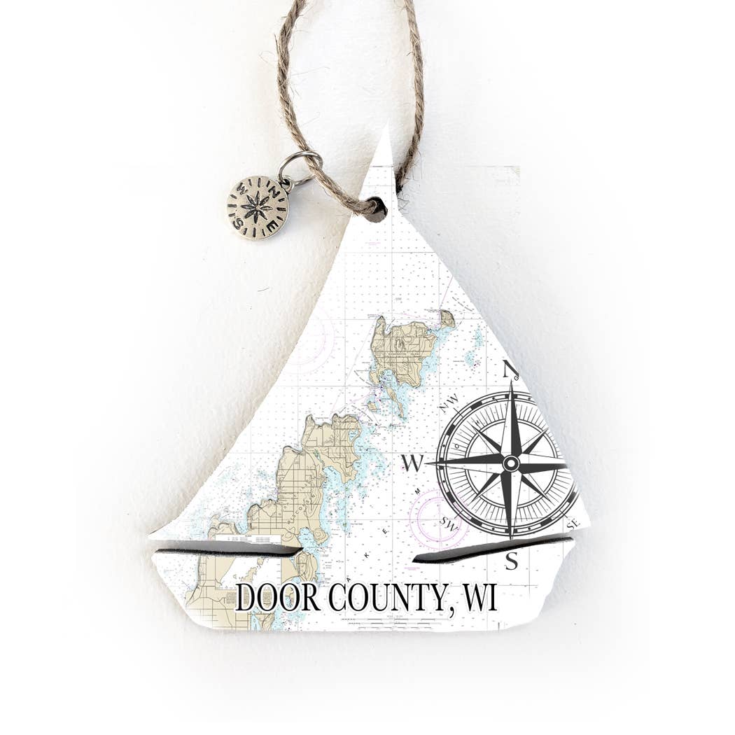 Wood Ornament - Sailboat Shaped- Custom Map Location