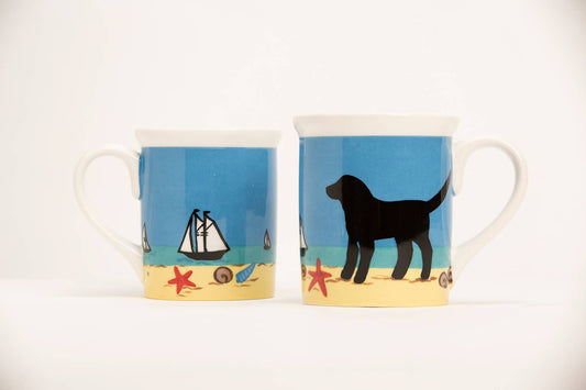 Black Dog on Beach Mug