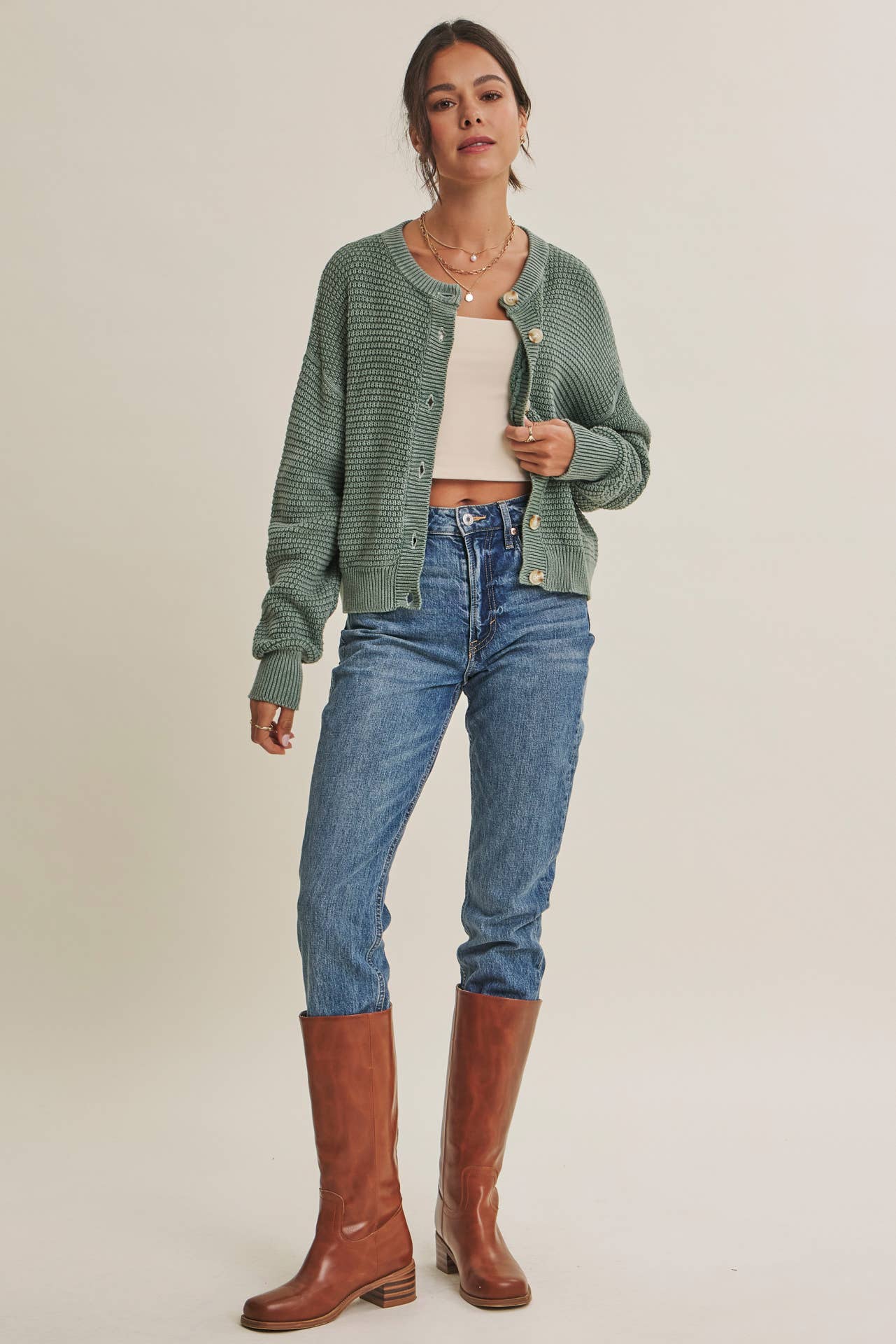 SEASONLESS MINERAL-WASHED COTTON WAFFLE BUTTON-DOWN CARDIGAN