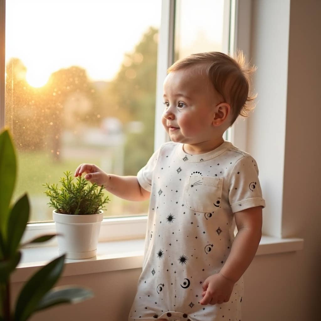 Baby kid organic short sleeve romper | celestial stars