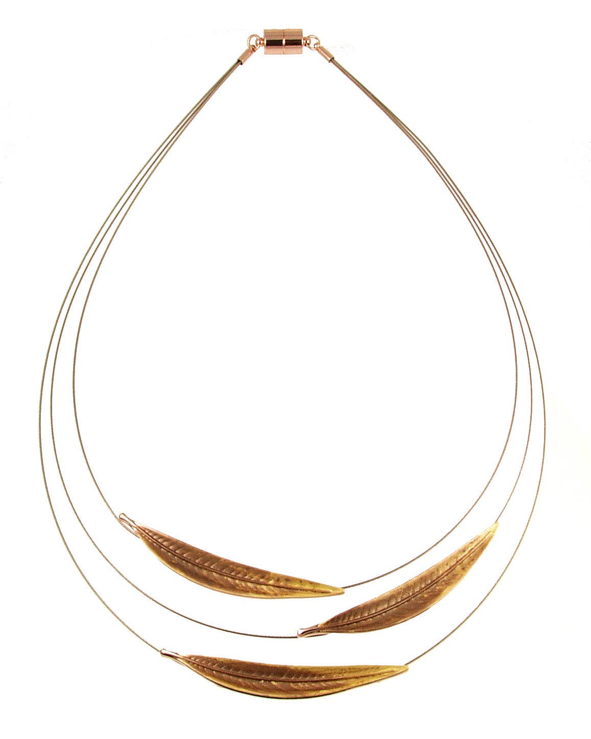 Gradient Leaf, 3-Strand Necklace: Blue; Green; Rose Gold 18"