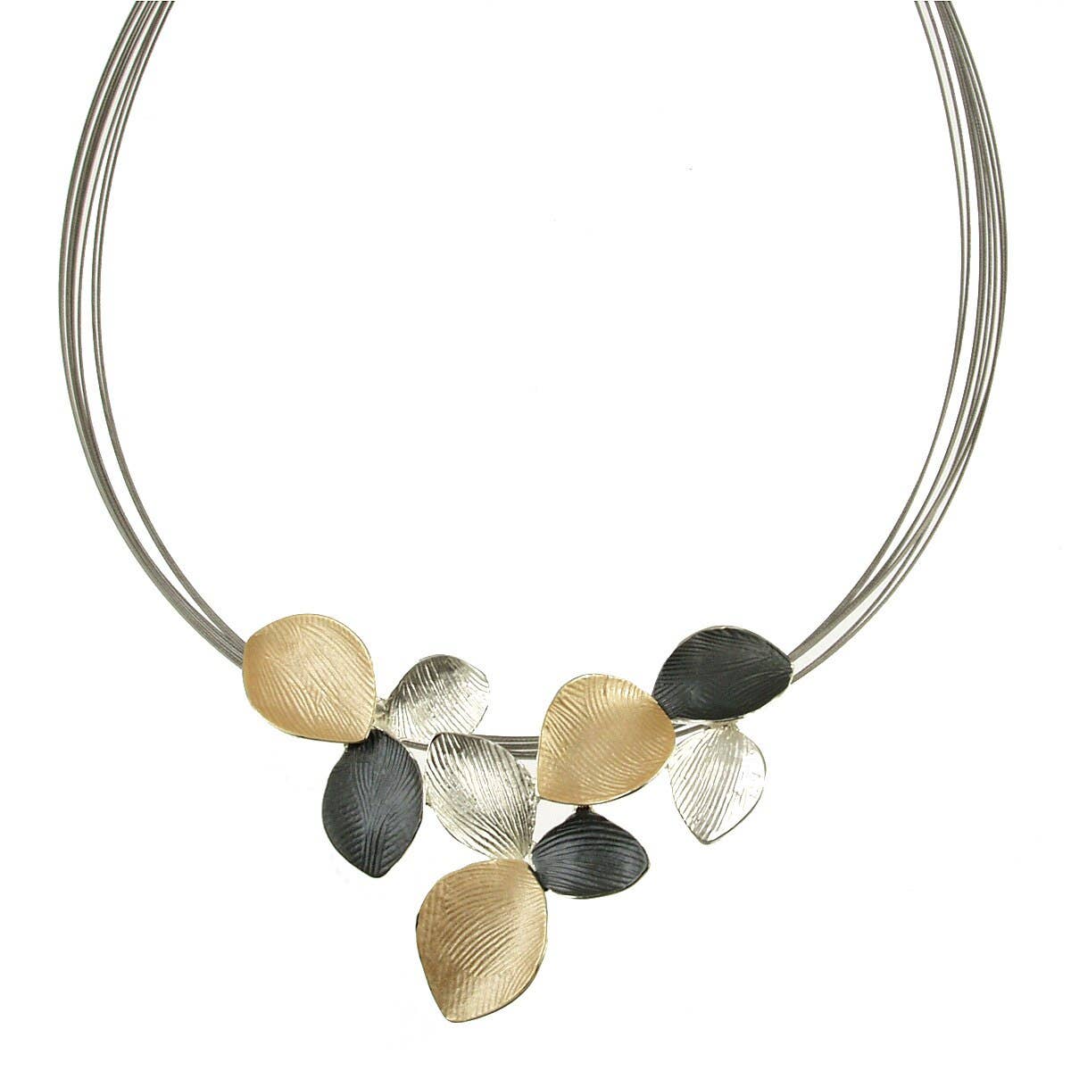 Lily Leaf Necklace: Gold/Gray; Silver/Gray; Blues/White; 18"