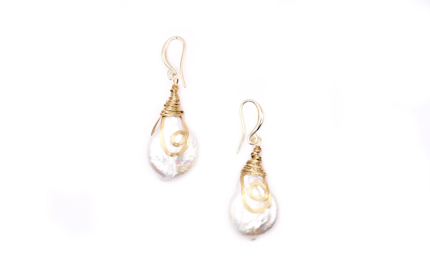 FW Gold Wrapped Coin Pearl Dangle Earrings