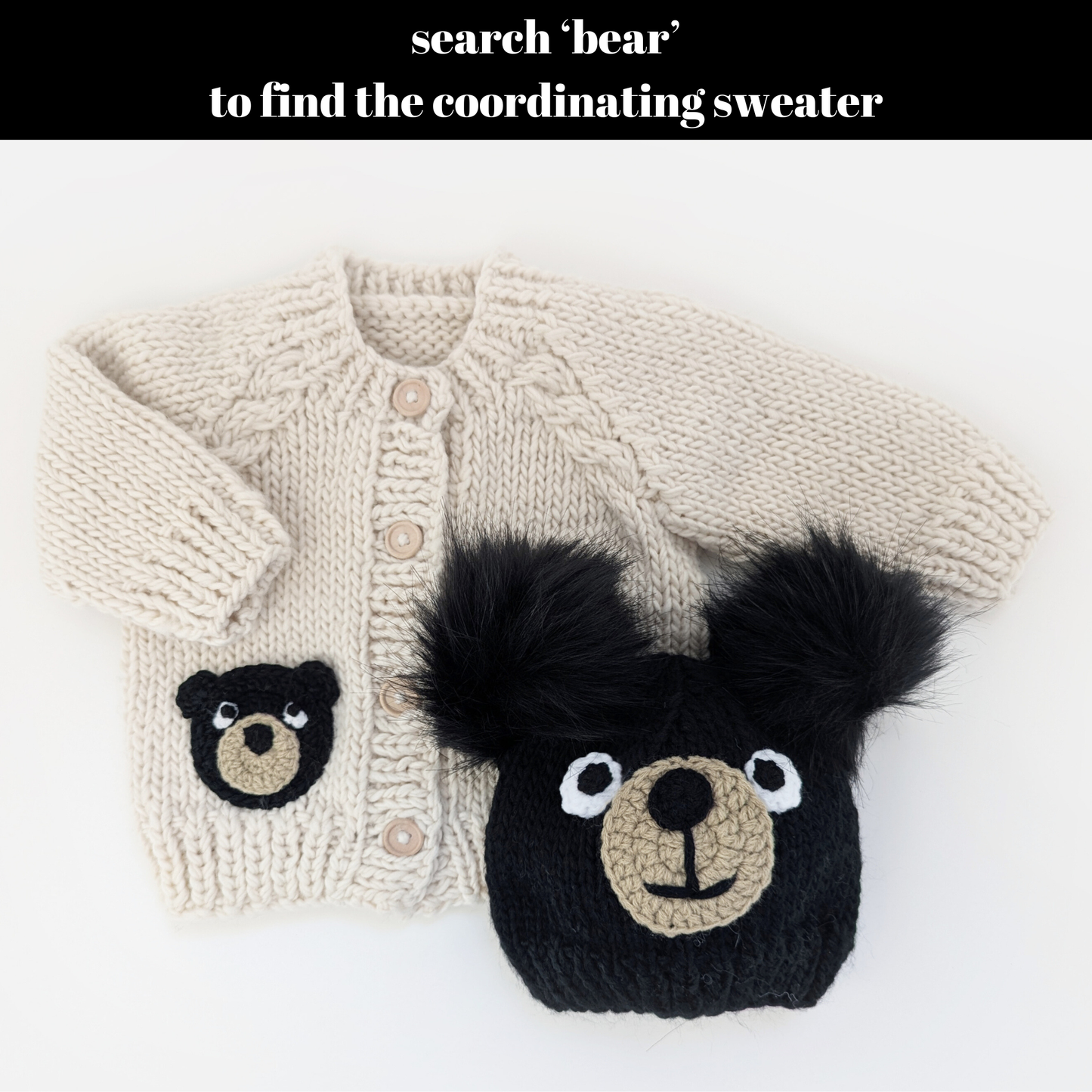 Black Bear Knit Beanie Hat Baby & Kids