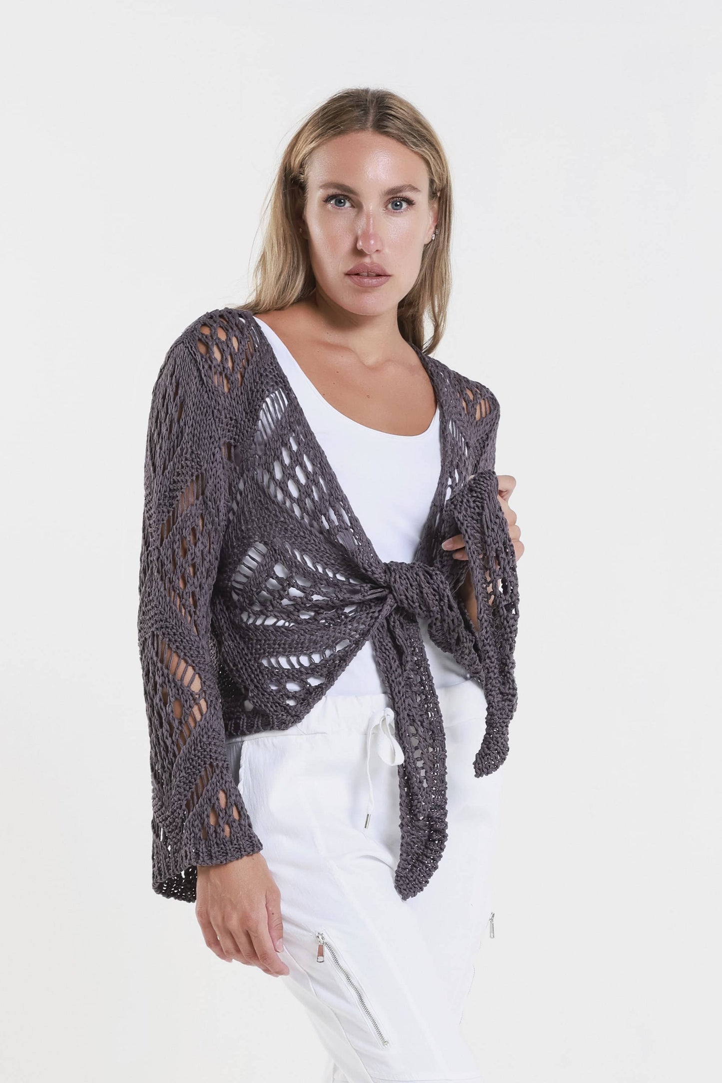 Kandra Open Knit Tie Front Bolero (CLS303)