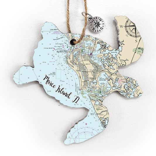 Wood Ornament - Turtle - Custom MAP Location- Best Seller!