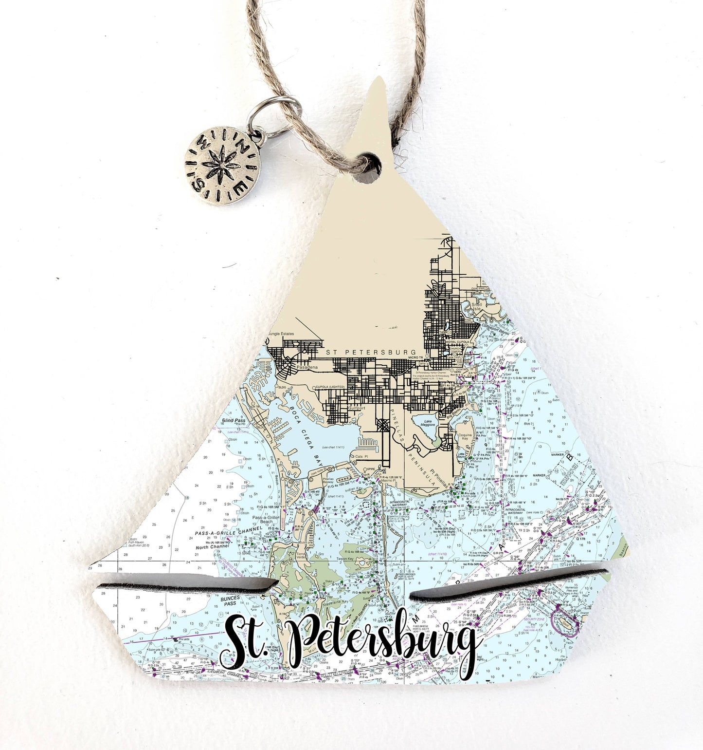 Wood Ornament - Sailboat Shaped- Custom Map Location