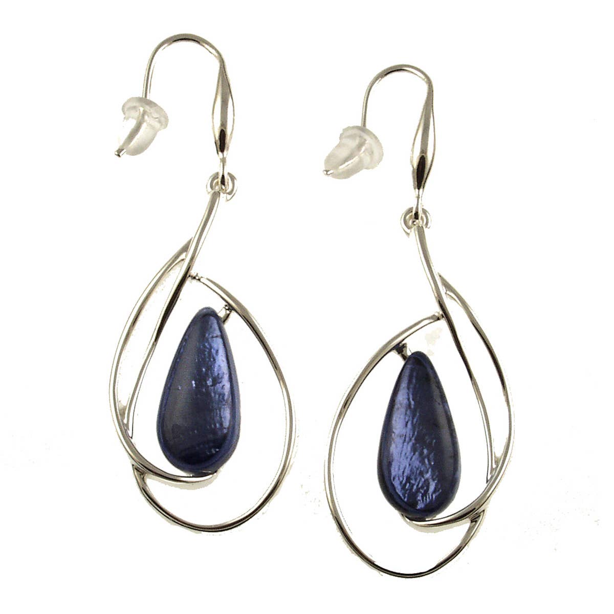 Silver Loop, Teardrop Center Earrings - Purple or Blues