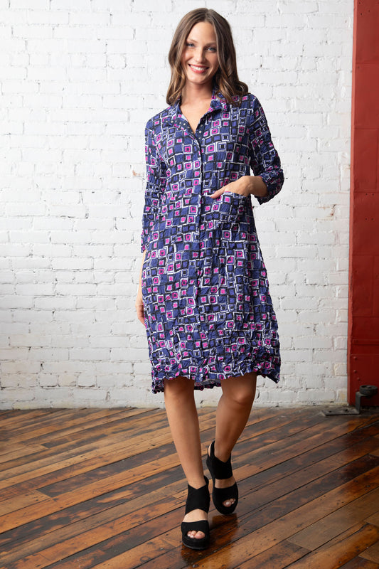 Olivia Snap Front Crinkle  Crepe Dress