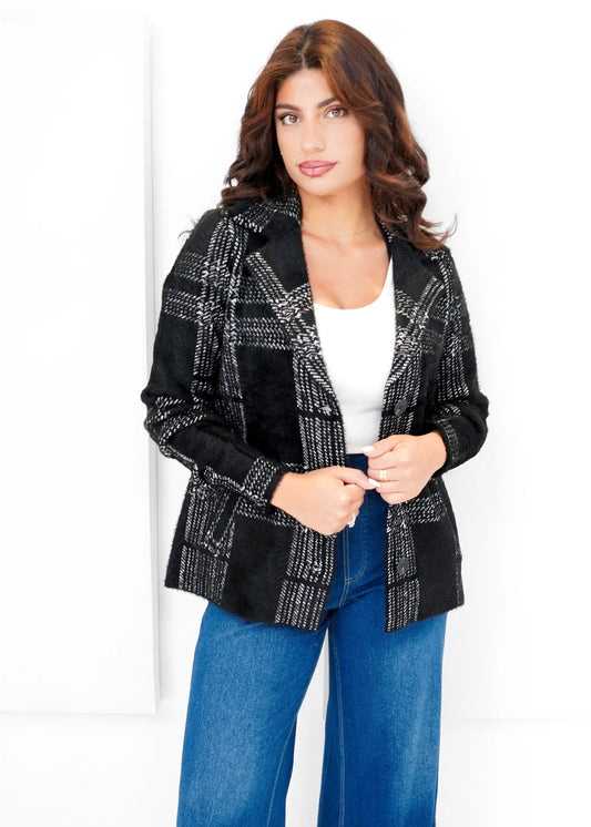 Carre Noir Plaid Blazer Cardigan