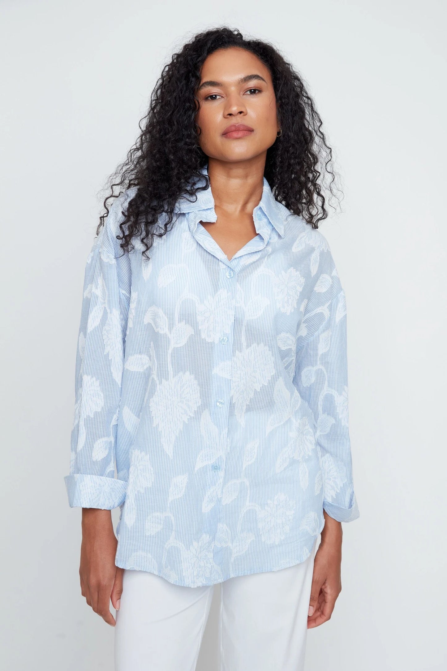 Renuar Chambray Striped Lace Overlay