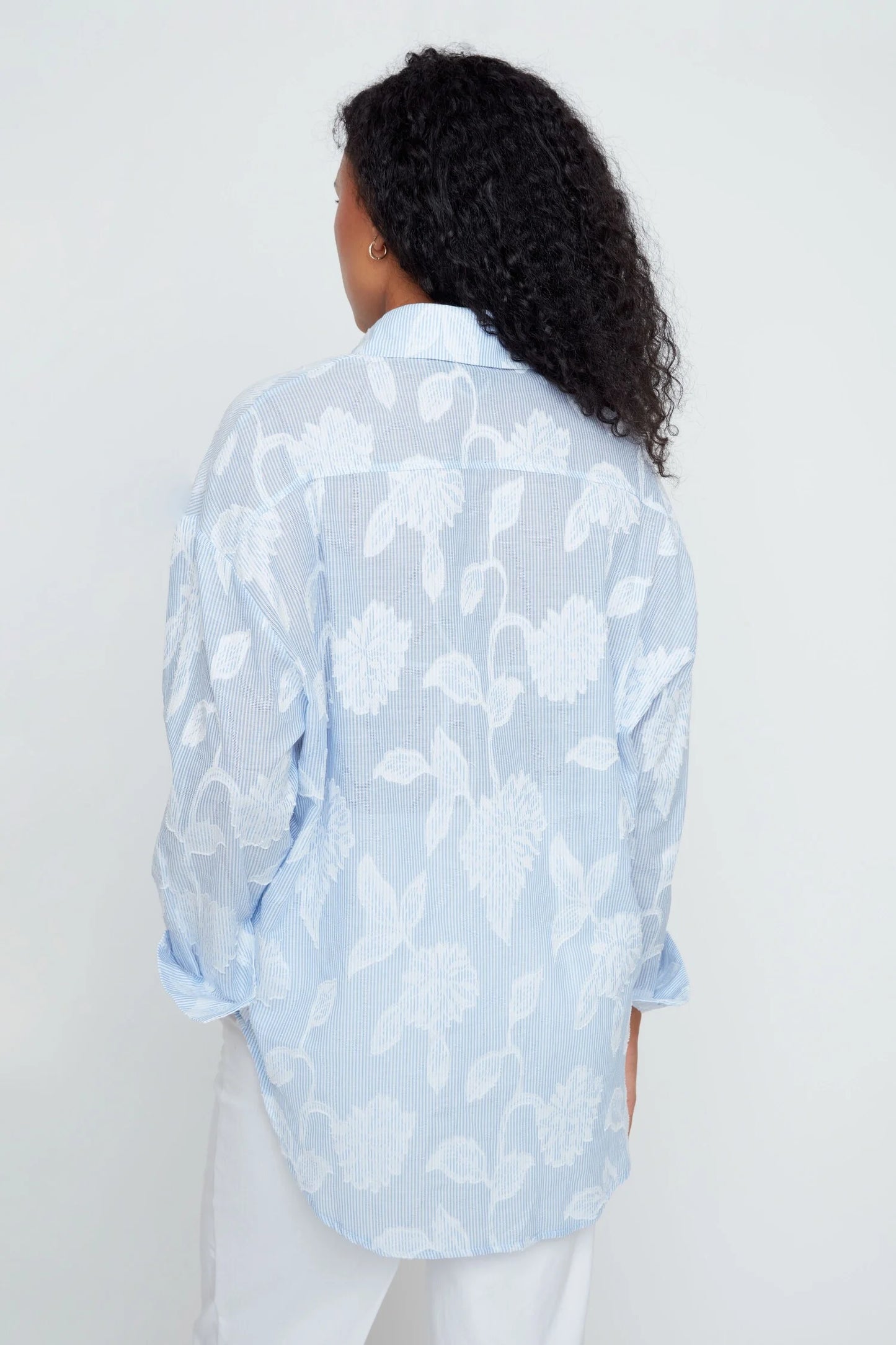 Renuar Chambray Striped Lace Overlay