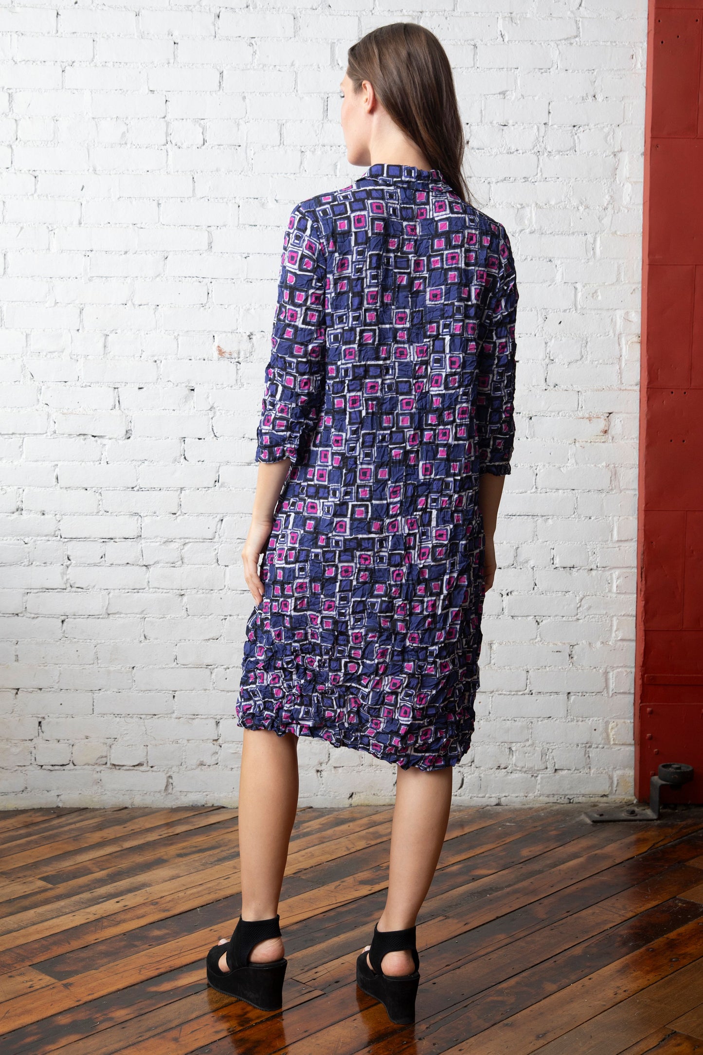 Olivia Snap Front Crinkle  Crepe Dress