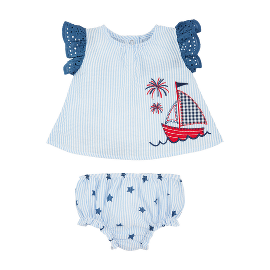 Mud Pie Sailboat Eyelet Pinafore