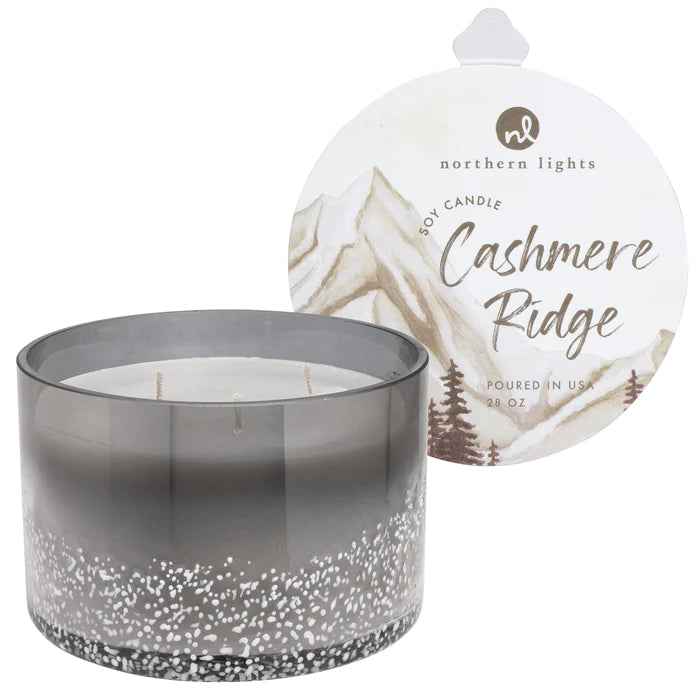 3-wick soy candles that burn for  approximately 80 hours. In Cashmere Ridge. Poured in the USA (28 ounces).