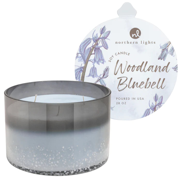3-wick soy candles that burn for  approximately 80 hours. In Woodland Bluebell. Poured in the USA (28 ounces).