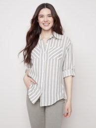 Charlie B Striped Shirtail Blouse